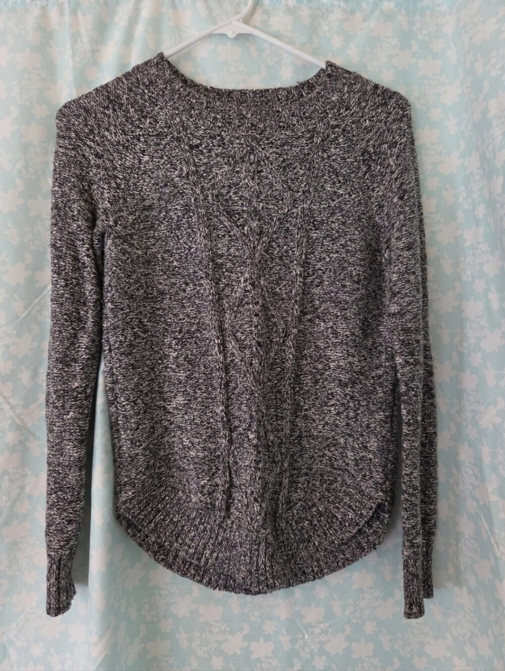 SO Black and White Marled Cable Knit Sweater